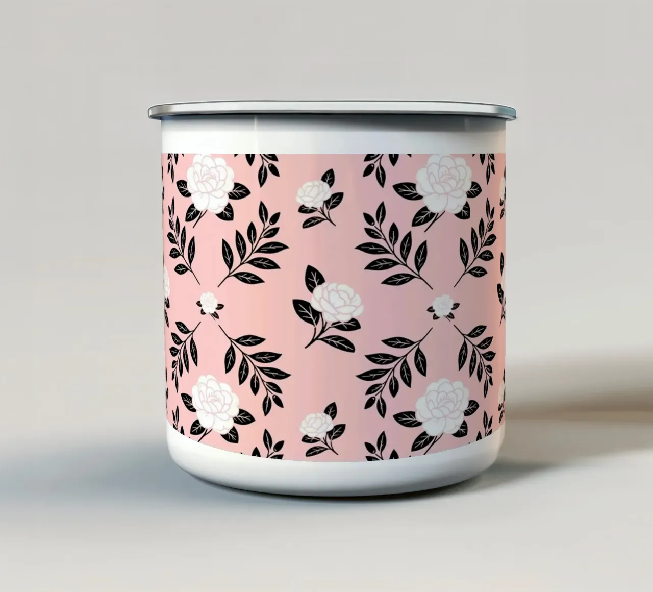Damasco Camelia in bianco e nero tazza in smalto da SilverPegasus