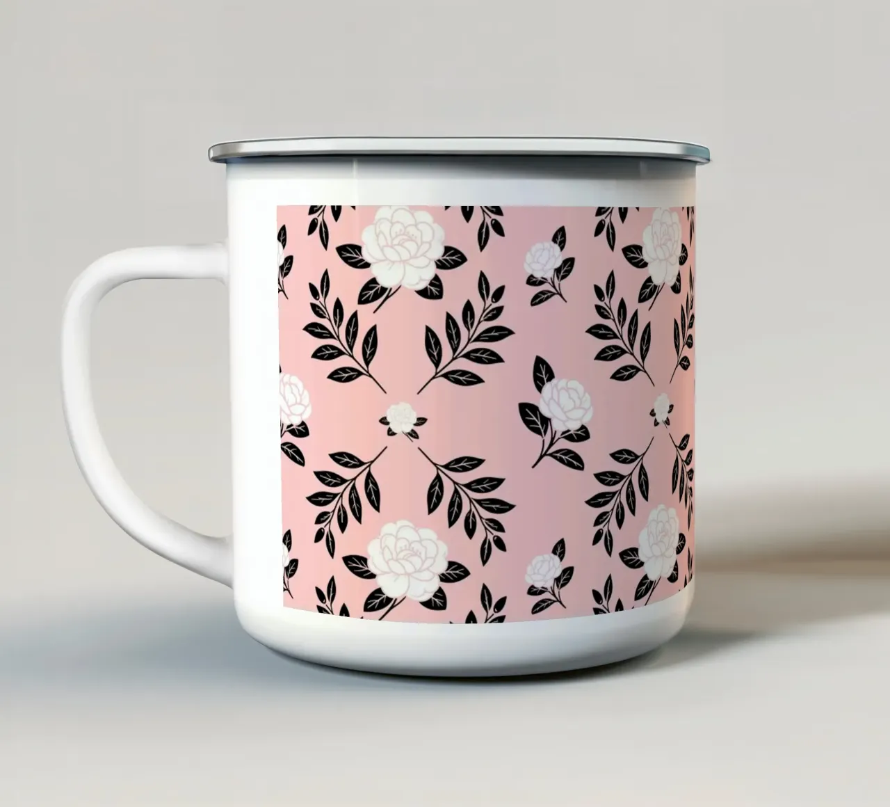 Damasco Camelia in bianco e nero tazza in smalto da SilverPegasus