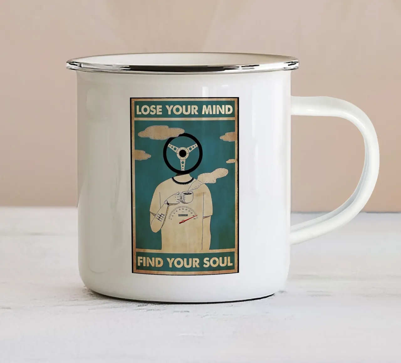 Autista, guida dell'auto - Perdere la testa, trovare l'anima tazza in smalto da Aaronshop
