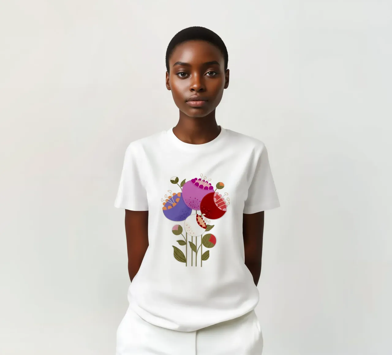 Fiori astratti moderni su nero t-shirt da showmemars