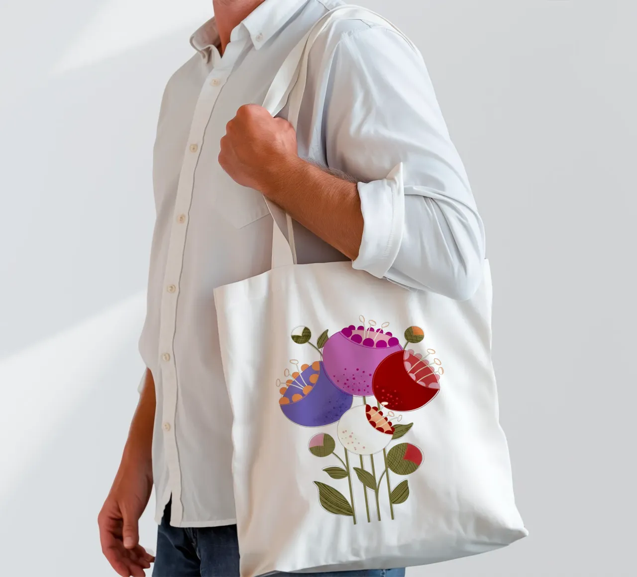 Fleurs abstraites modernes sur fond noir tote bag de showmemars