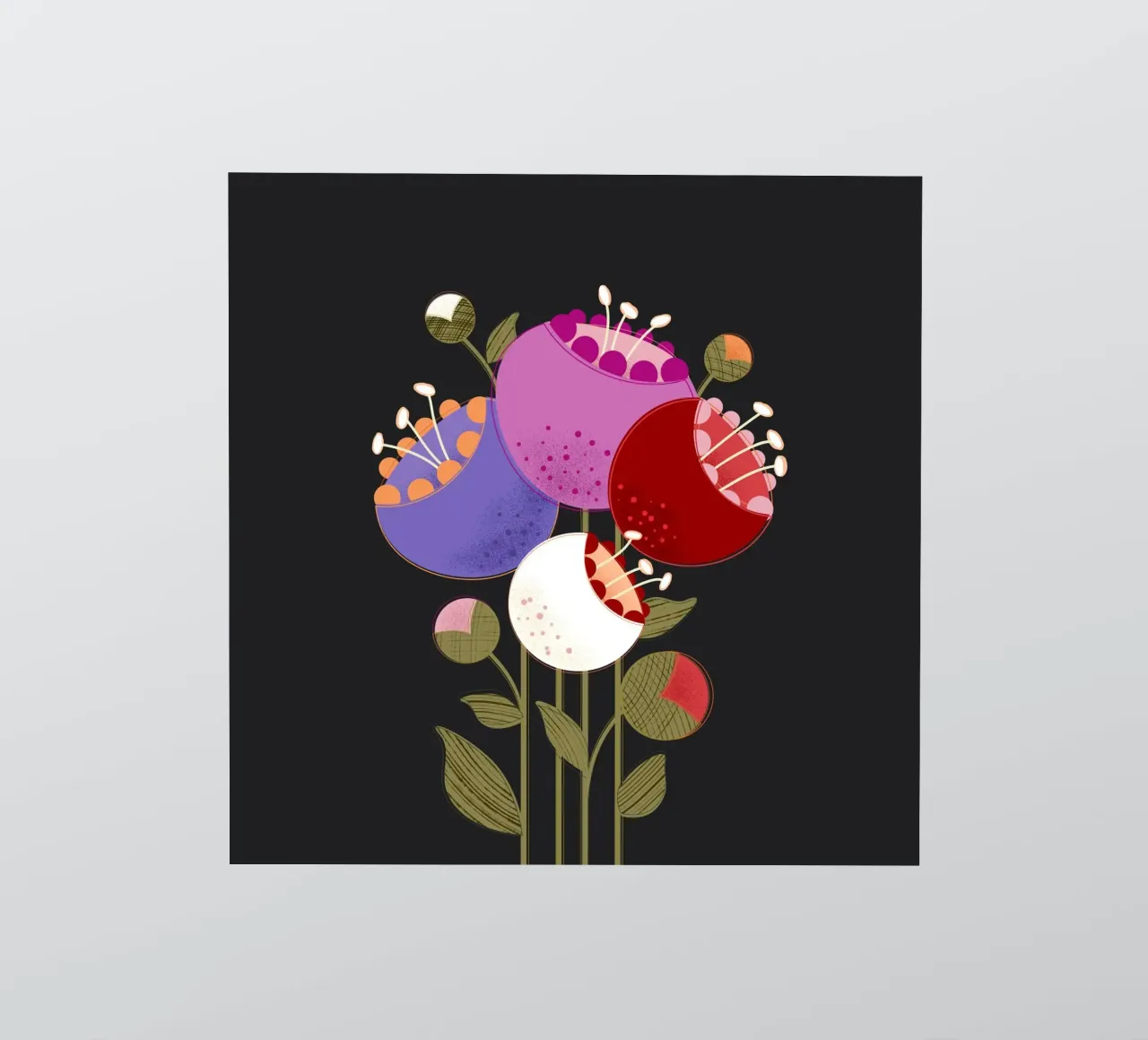 Modern Abstract Flowers On Black sticker by showmemars