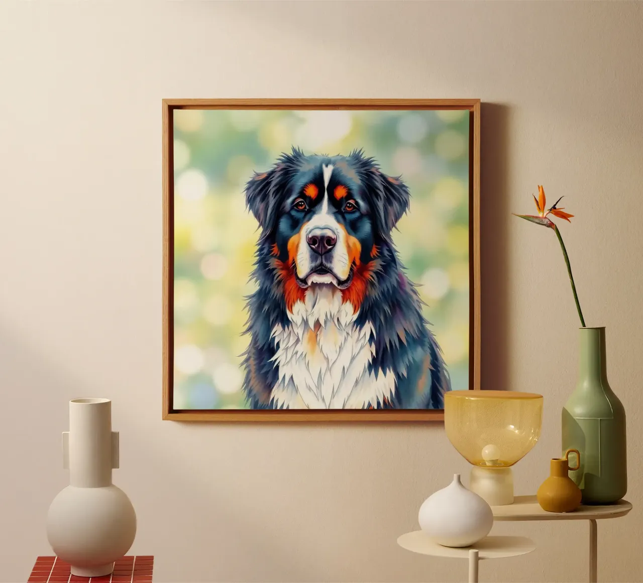 Beautiful Bernese Mountain Dog #28 canvas with Floater frame by Yumis.Beargang.and.Me