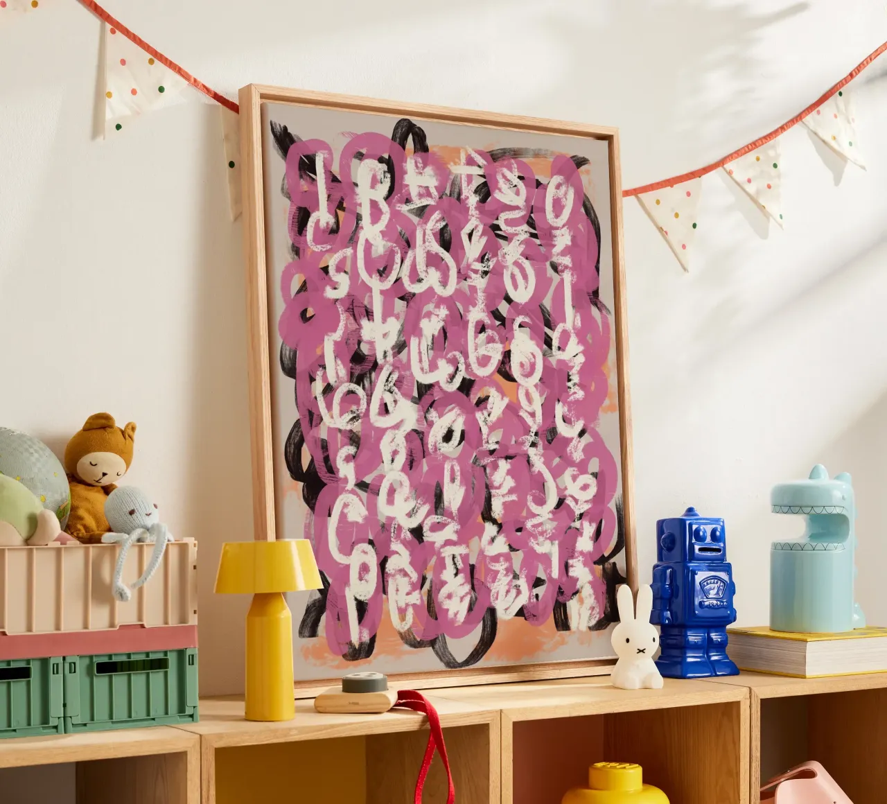 Verfkwast abstract canvas met Baklijst van Little Dean