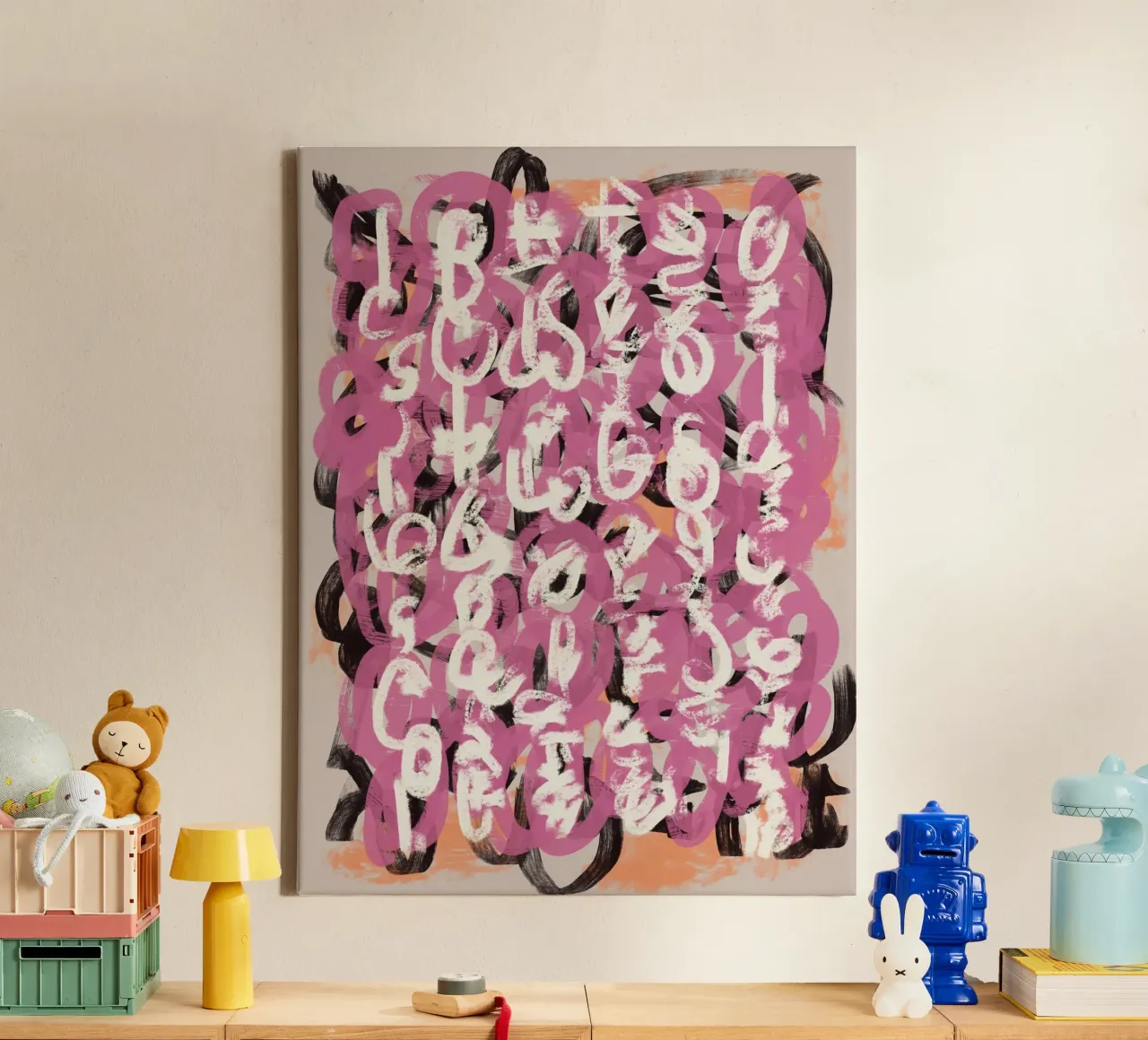 Verfkwast abstract canvas met Baklijst van Little Dean