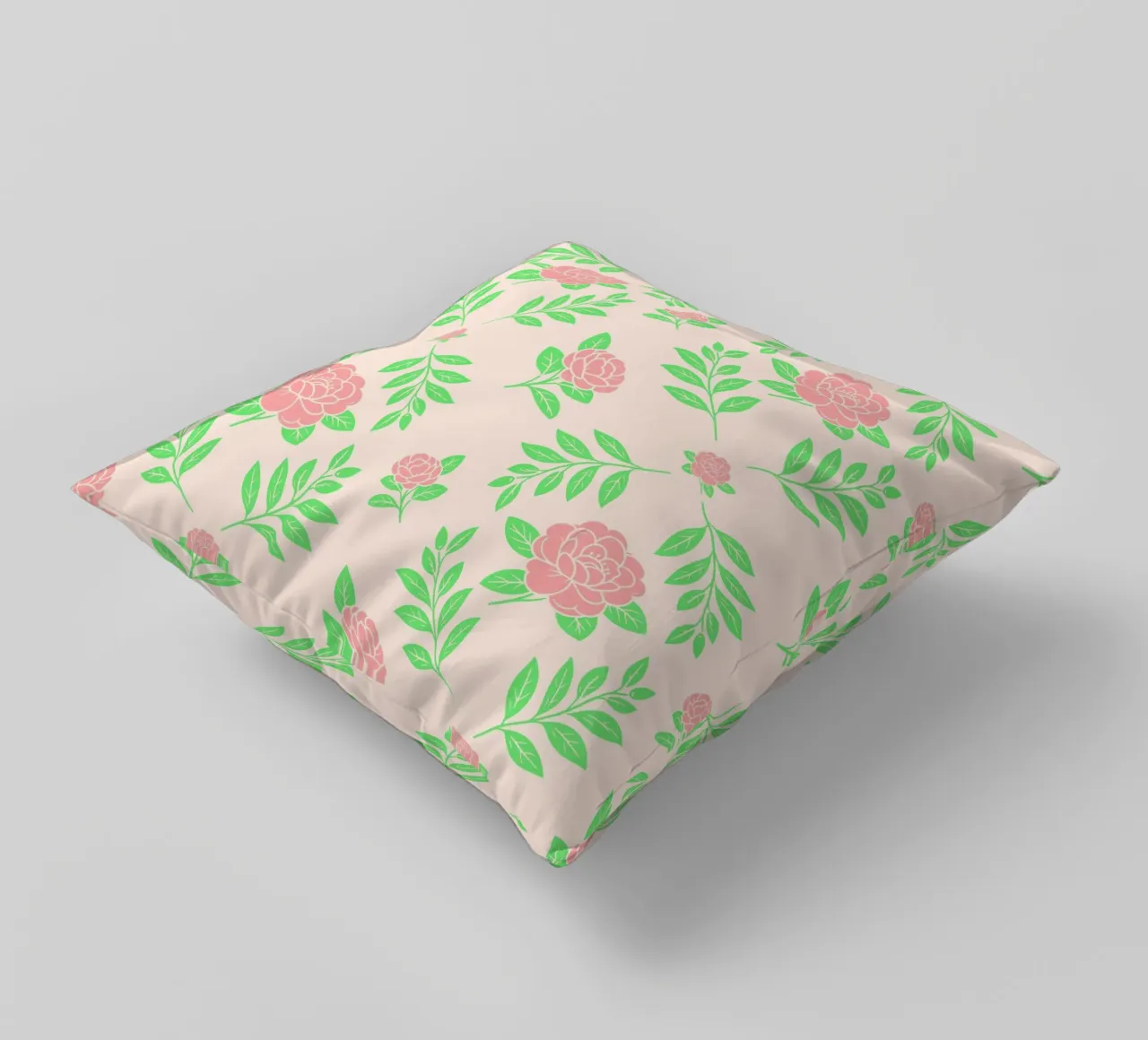 Camelia Damasco Pesca e Verde cuscino da SilverPegasus