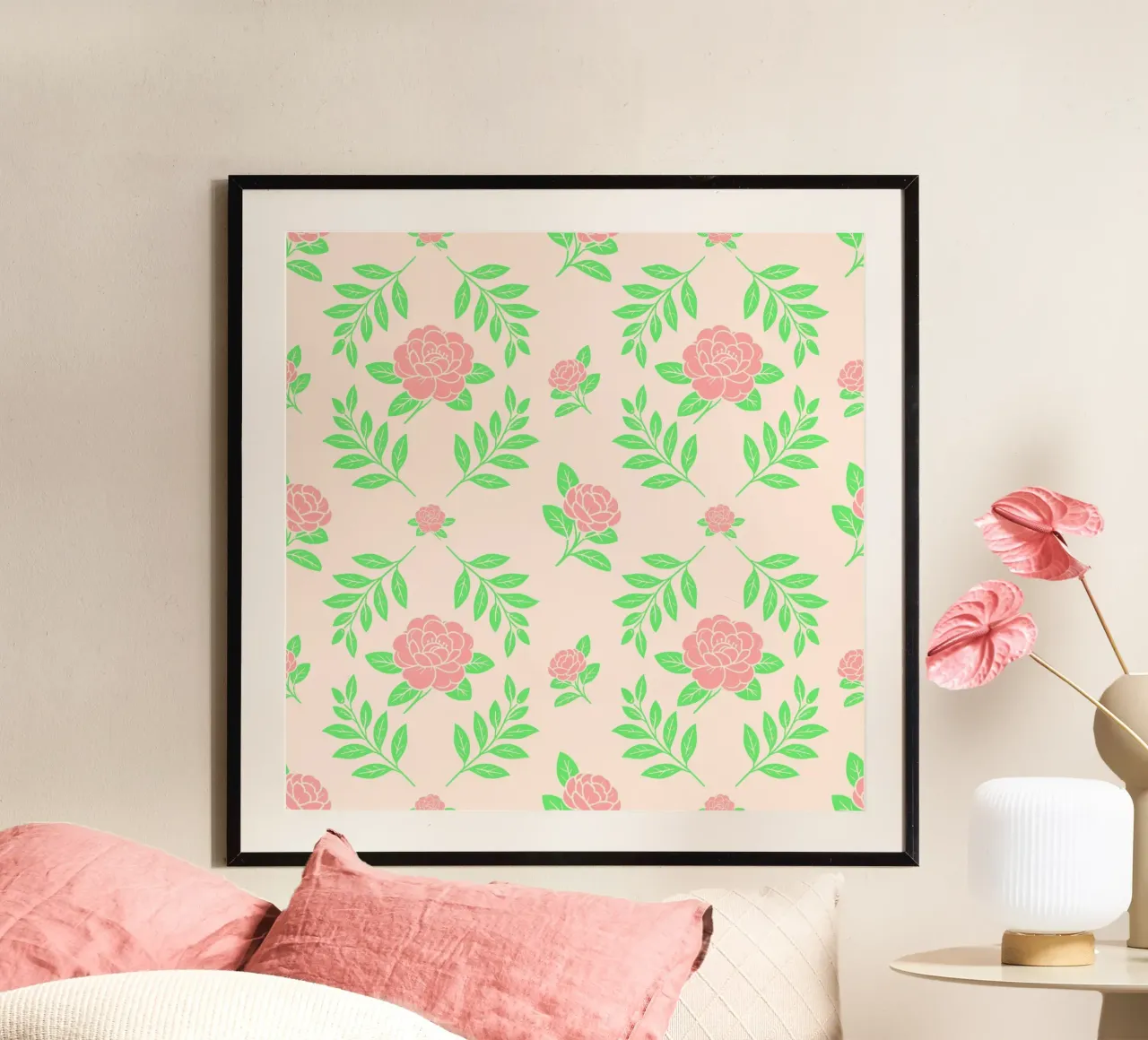 Camelia Damasco Pesca e Verde poster da SilverPegasus