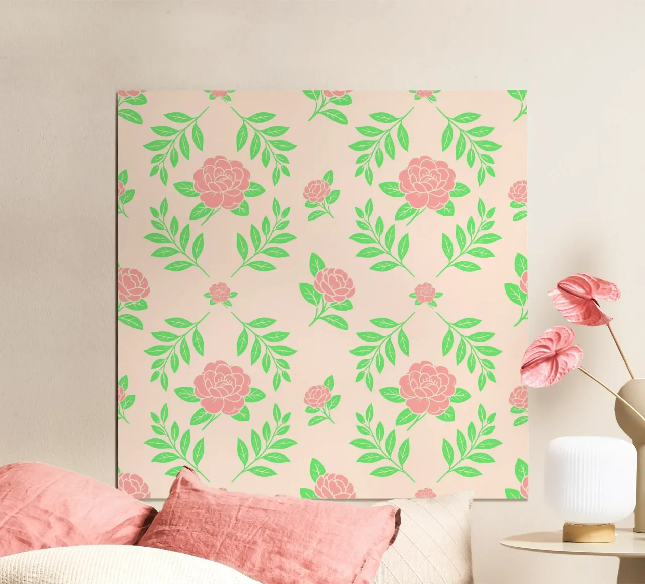 Camelia Damasco Pesca e Verde poster da SilverPegasus