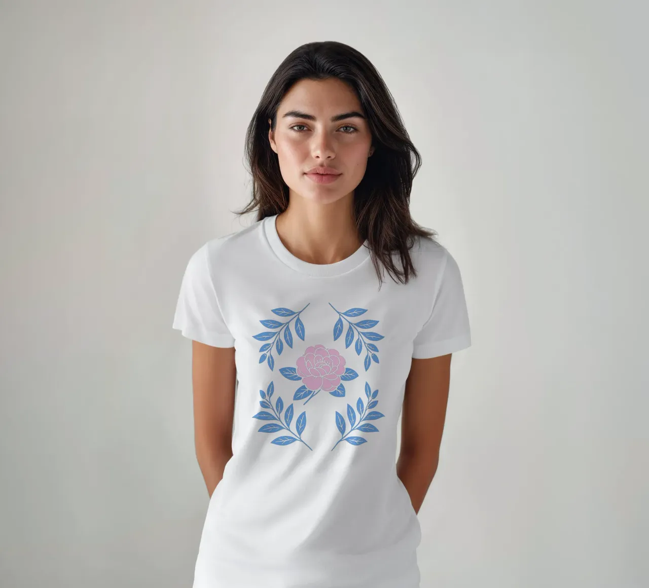Camelia damascata rosa e blu t-shirt da SilverPegasus