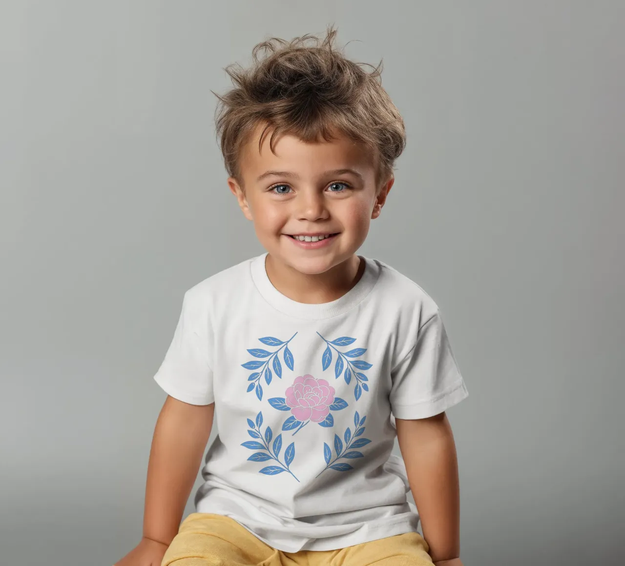 Camellia Damask Pink and Blue kids t-shirt by SilverPegasus