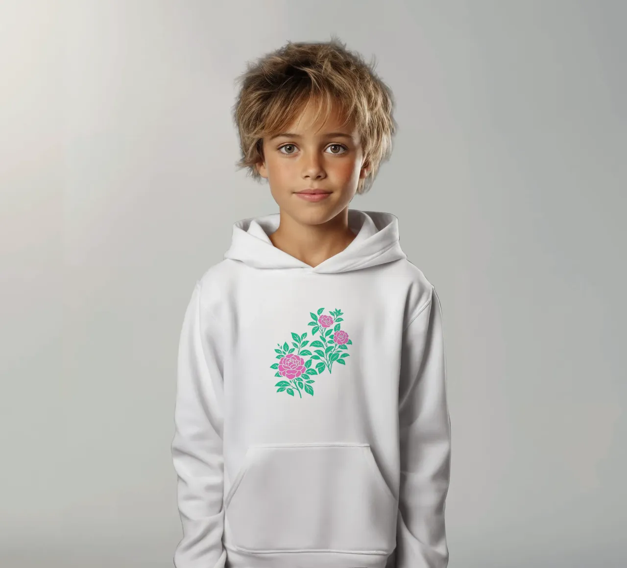 Fiori di camelia verde e rosa felpa bambino con cappuccio da SilverPegasus
