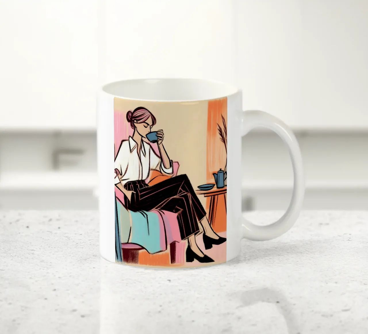 Donna calma ritratto rilassante tazza in ceramica da ARTOMATIC