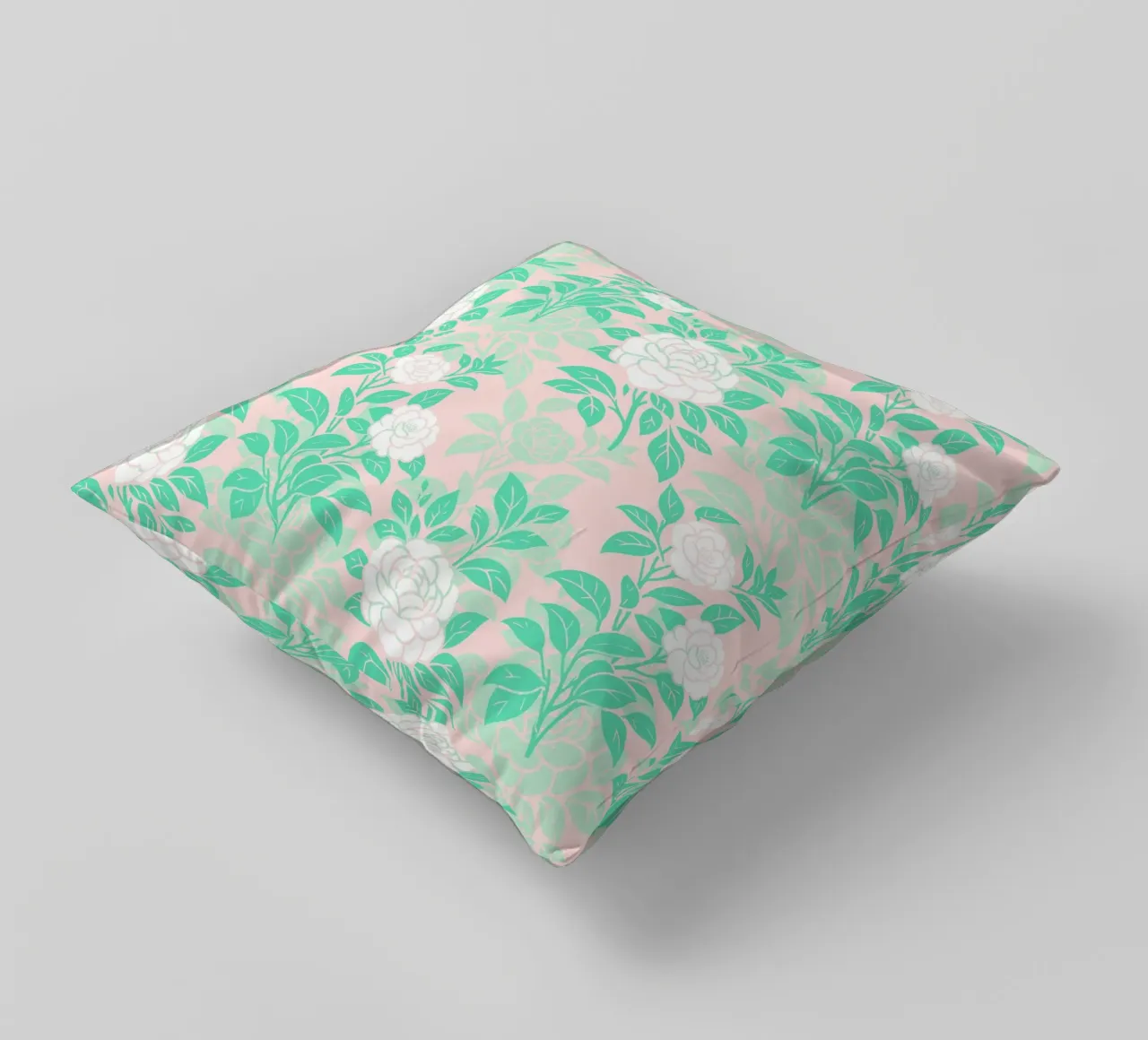 Fiori di camelia verdi e bianchi cuscino da SilverPegasus