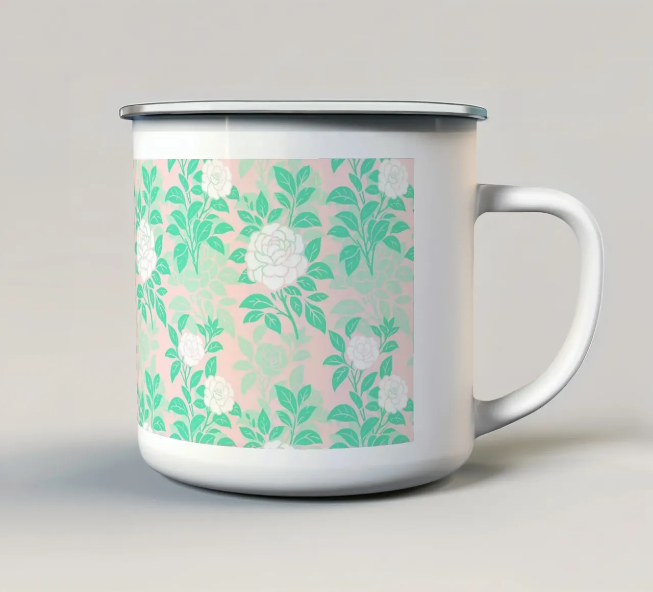 Fiori di camelia verdi e bianchi tazza in smalto da SilverPegasus