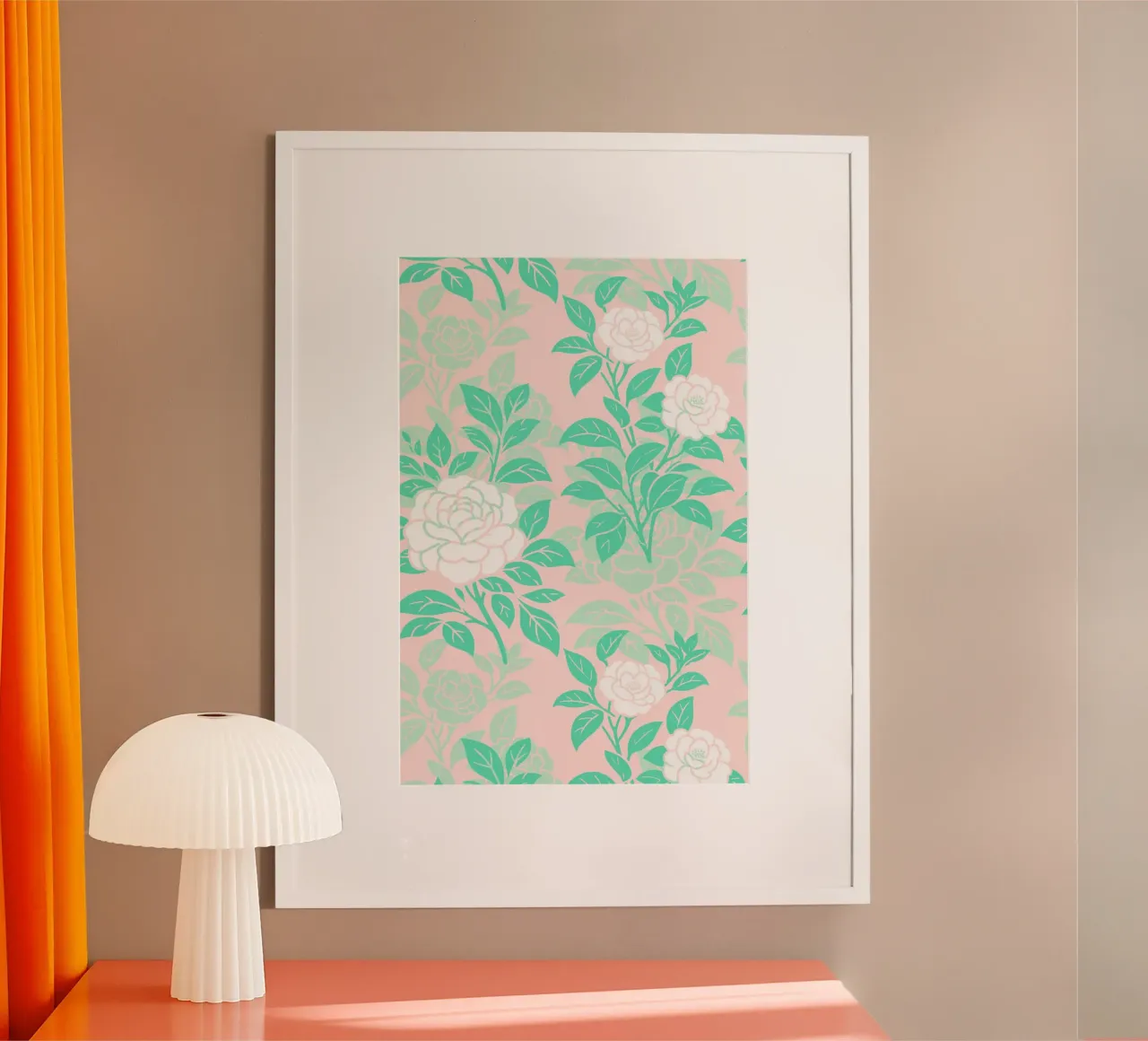 Fiori di camelia verdi e bianchi poster con telaio in alluminio da SilverPegasus