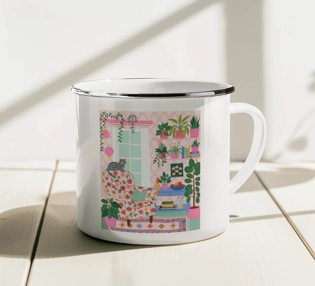 Accogliente rifugio botanico tazza in smalto da Silent Hue