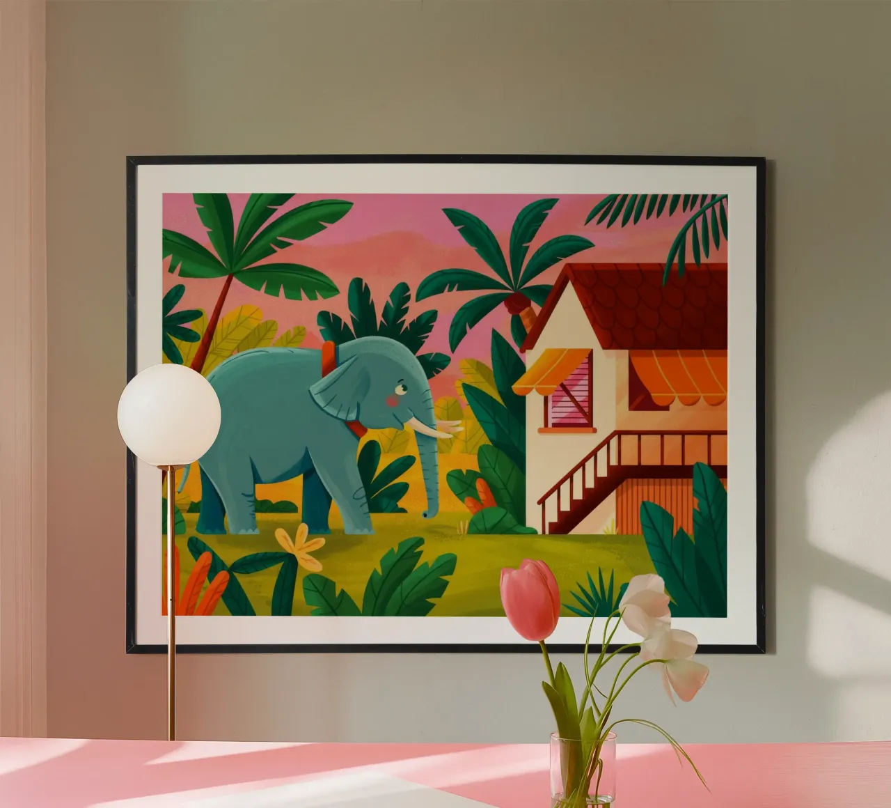 Ritiro degli elefanti tropicali poster con telaio in plastica da Silent Hue
