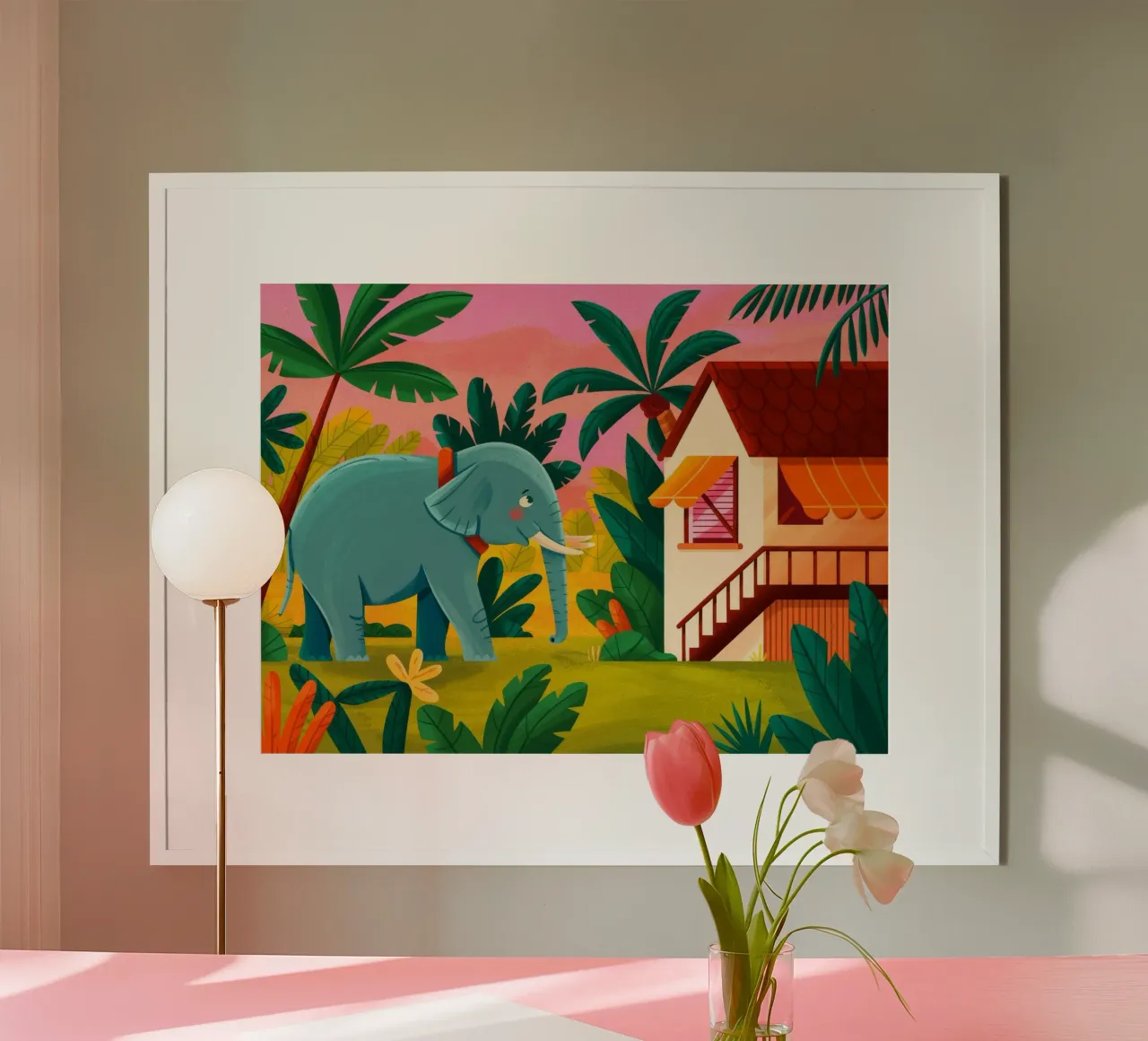 Ritiro degli elefanti tropicali poster con telaio in plastica da Silent Hue