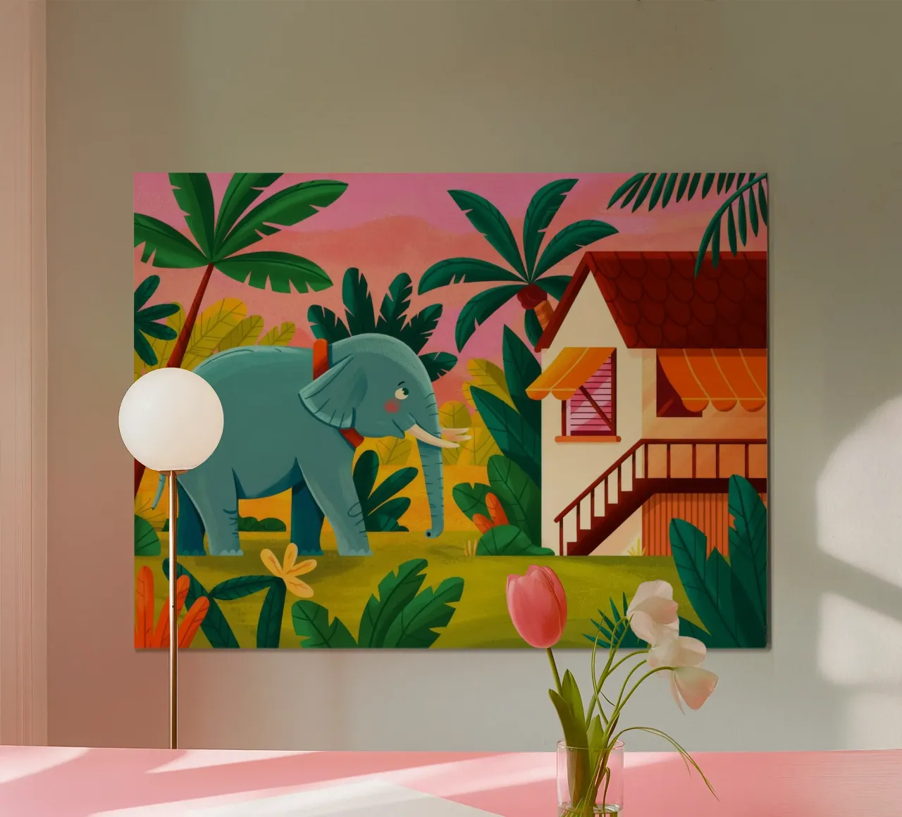 Ritiro degli elefanti tropicali poster con telaio in plastica da Silent Hue