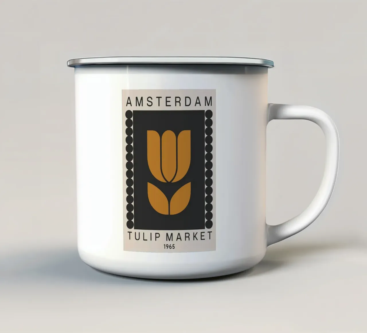 mercato dei tulipani 1965 tazza in smalto da Purrfect Whiskers Art
