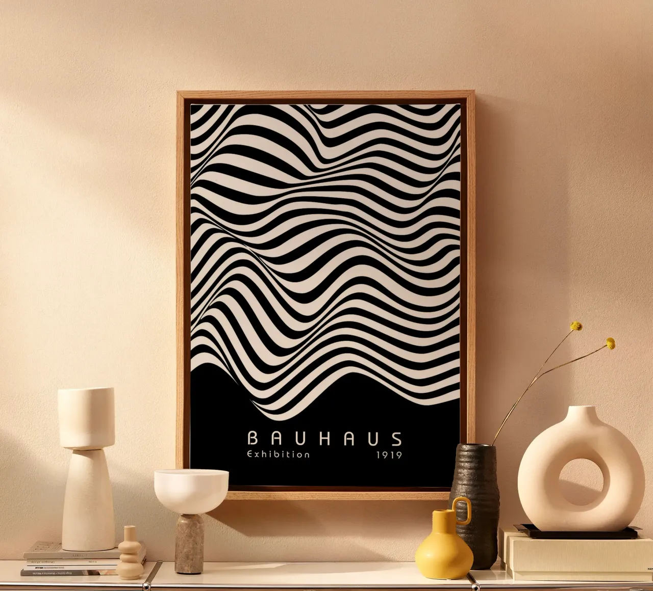 bauhaus in bianco e nero tela con Cornice a cassetta da Purrfect Whiskers Art
