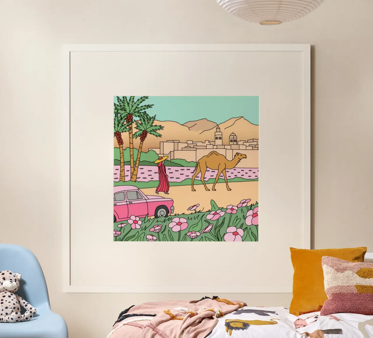 Viaggio nel deserto a dorso di cammello poster con telaio in alluminio da Silent Hue