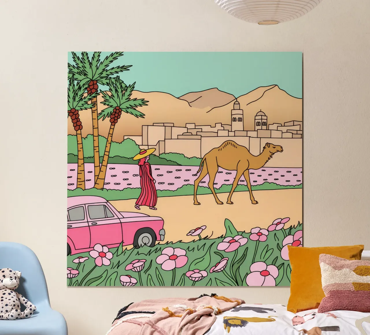 Viaggio nel deserto a dorso di cammello poster con telaio in alluminio da Silent Hue