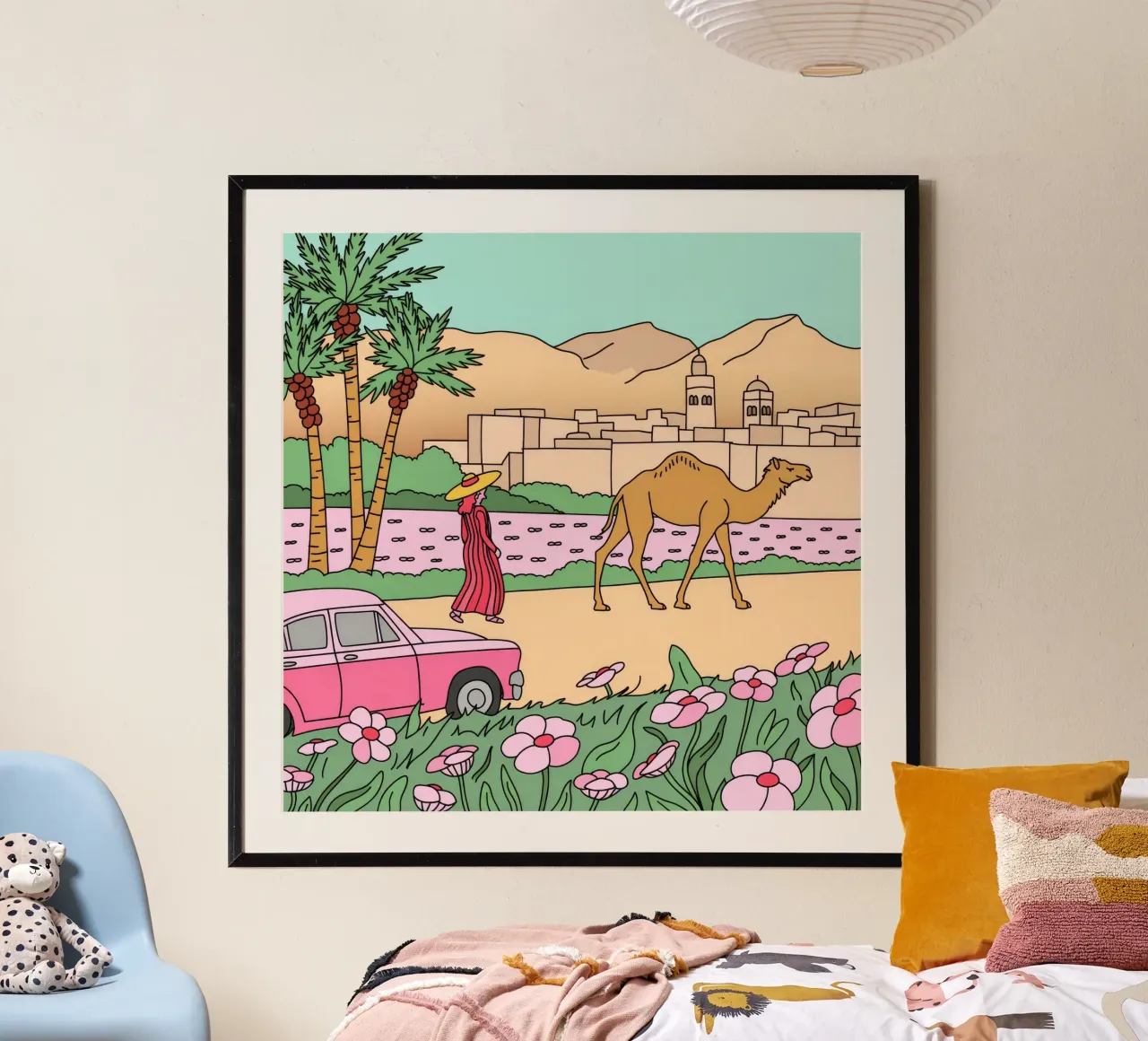 Viaggio nel deserto a dorso di cammello poster con telaio in alluminio da Silent Hue