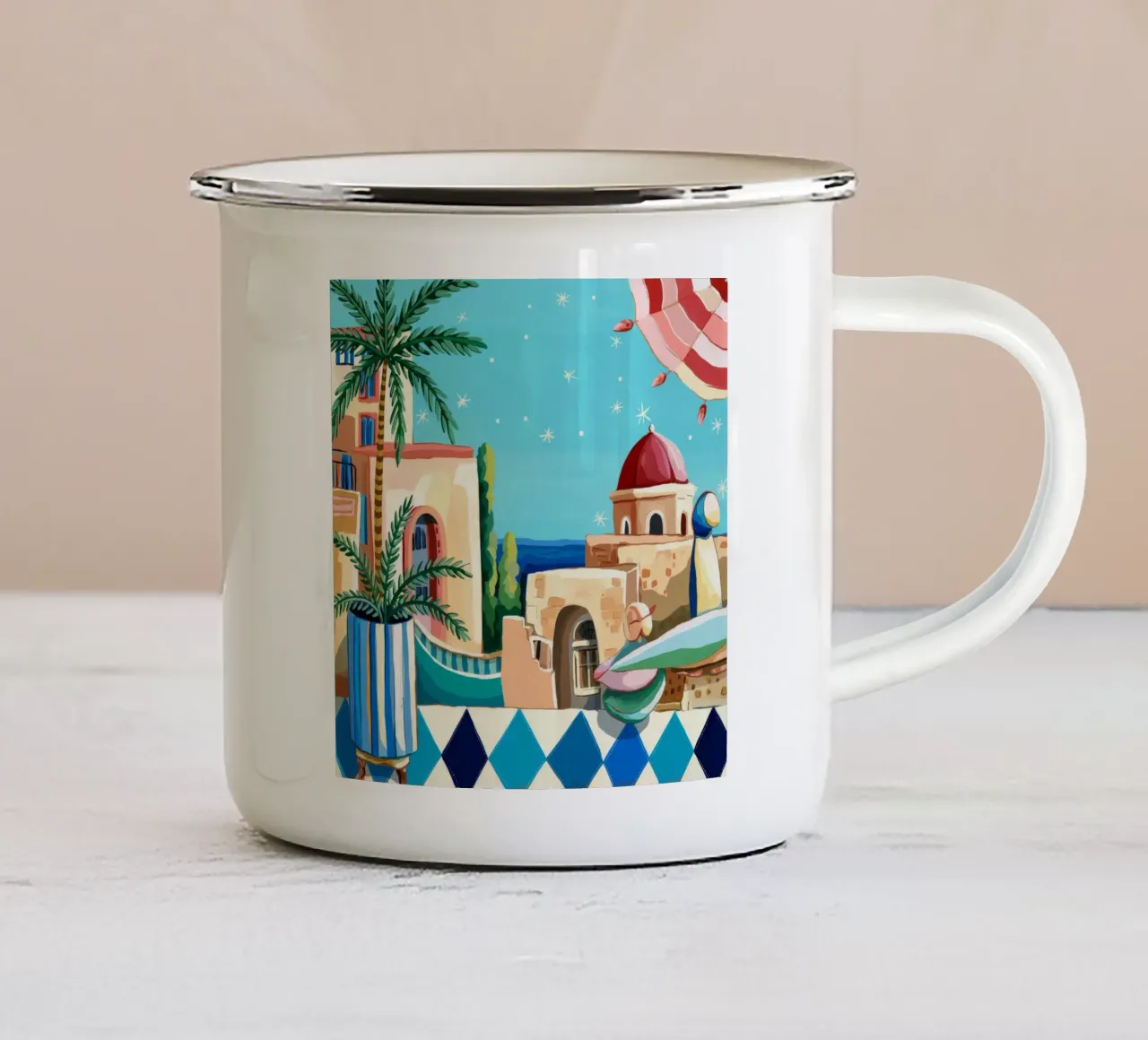 Paesaggio da sogno mediterraneo tazza in smalto da Silent Hue