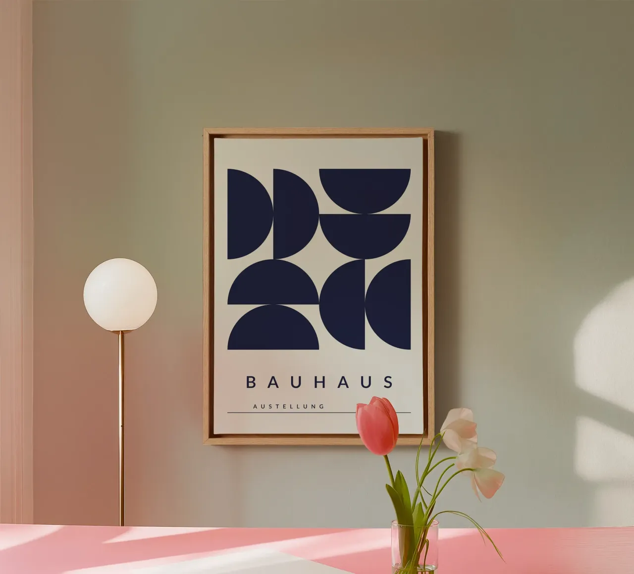 Bauhaus geometric shapes semicircles typography canvas with Floater frame by MinimalistPosterCharles
