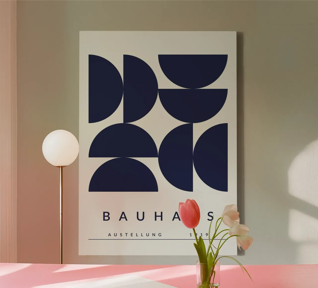 Bauhaus geometric shapes semicircles typography canvas with Floater frame by MinimalistPosterCharles