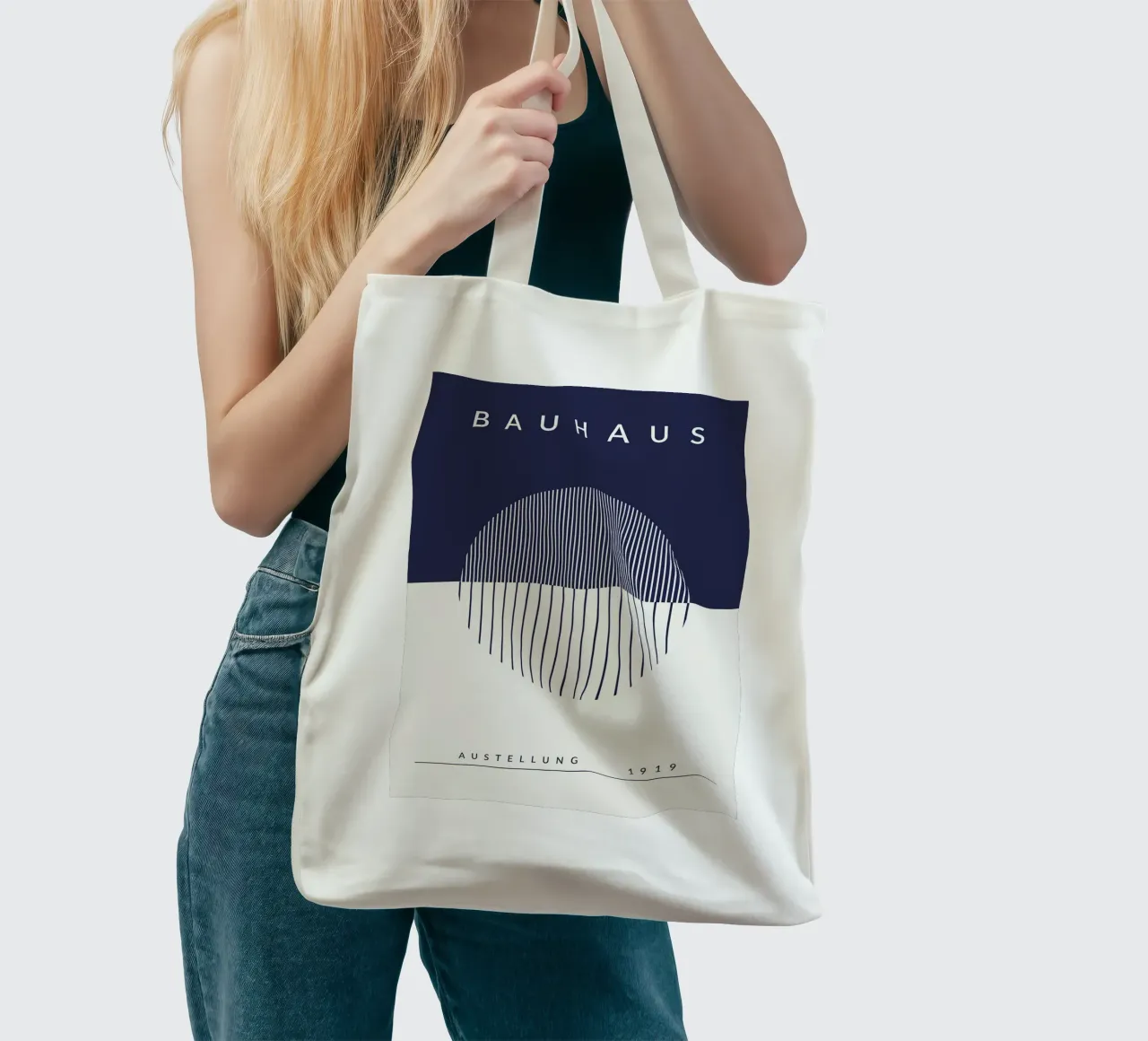 bauhaus tentoonstelling 1919 grafisch ontwerp jute draagtas van MinimalistPosterCharles