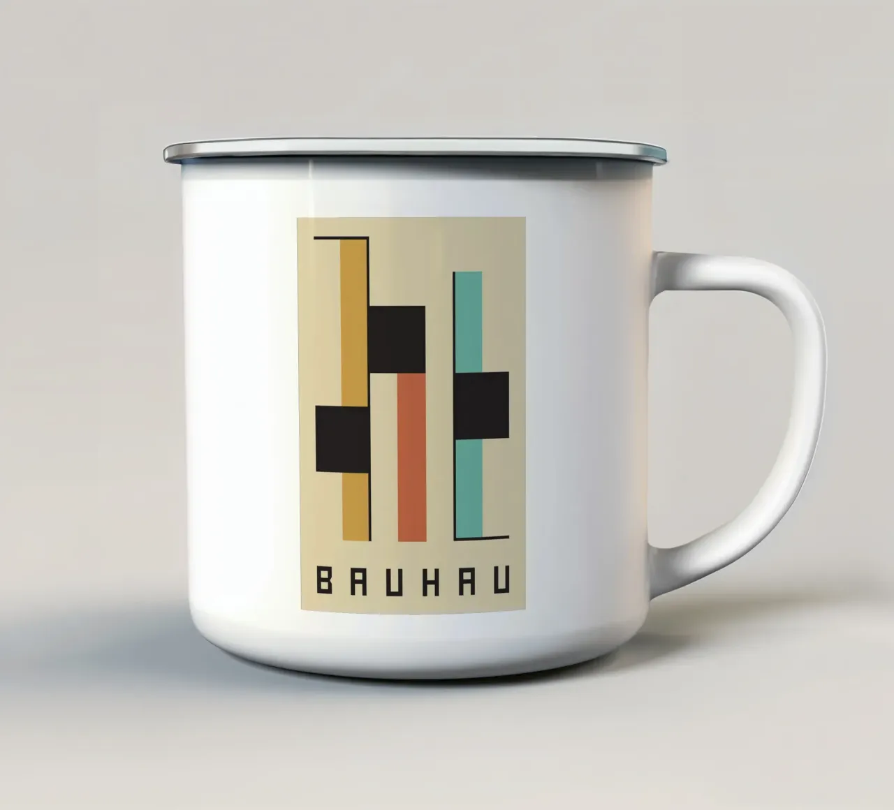 Bauhaus abstract shapes rectangles blocks enamel mug by Dale Edward YoungJr