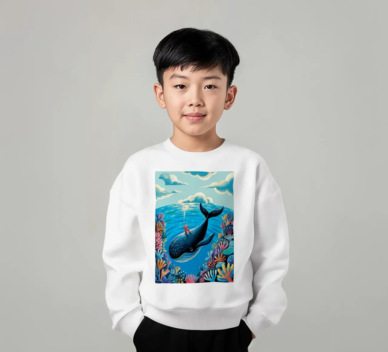 Majestic Whale Voyage kids sweatshirt by Silent Hue
