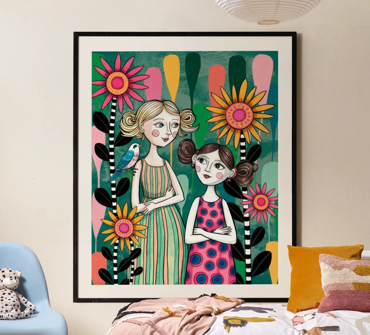 Armonia dell'amicizia floreale poster con telaio in alluminio da Silent Hue