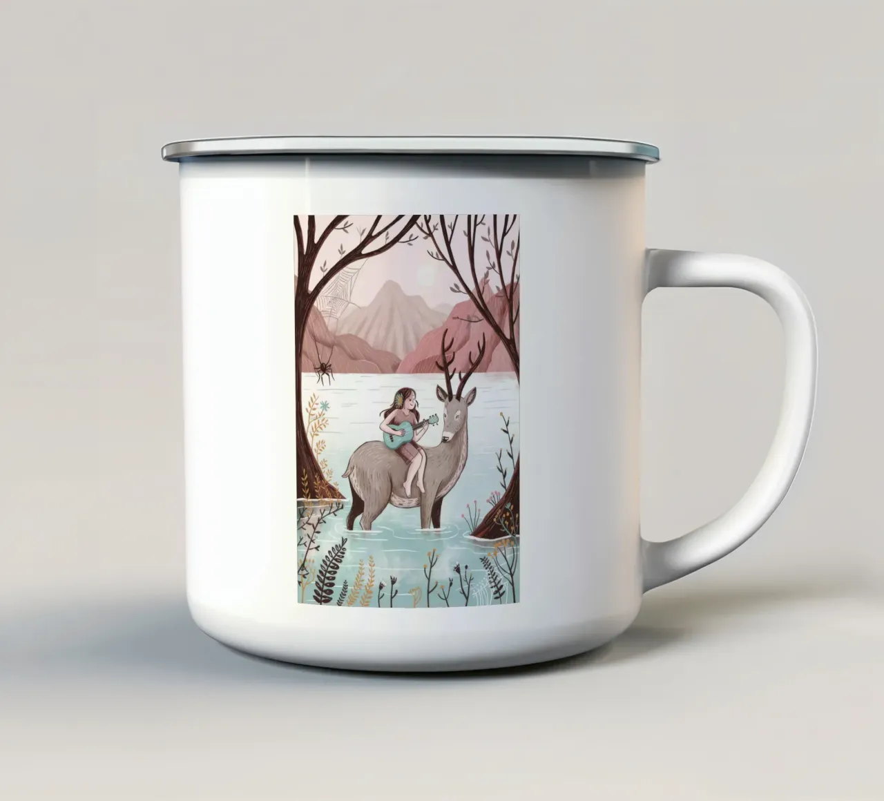Avventura invernale con i cervi tazza in smalto da Silent Hue