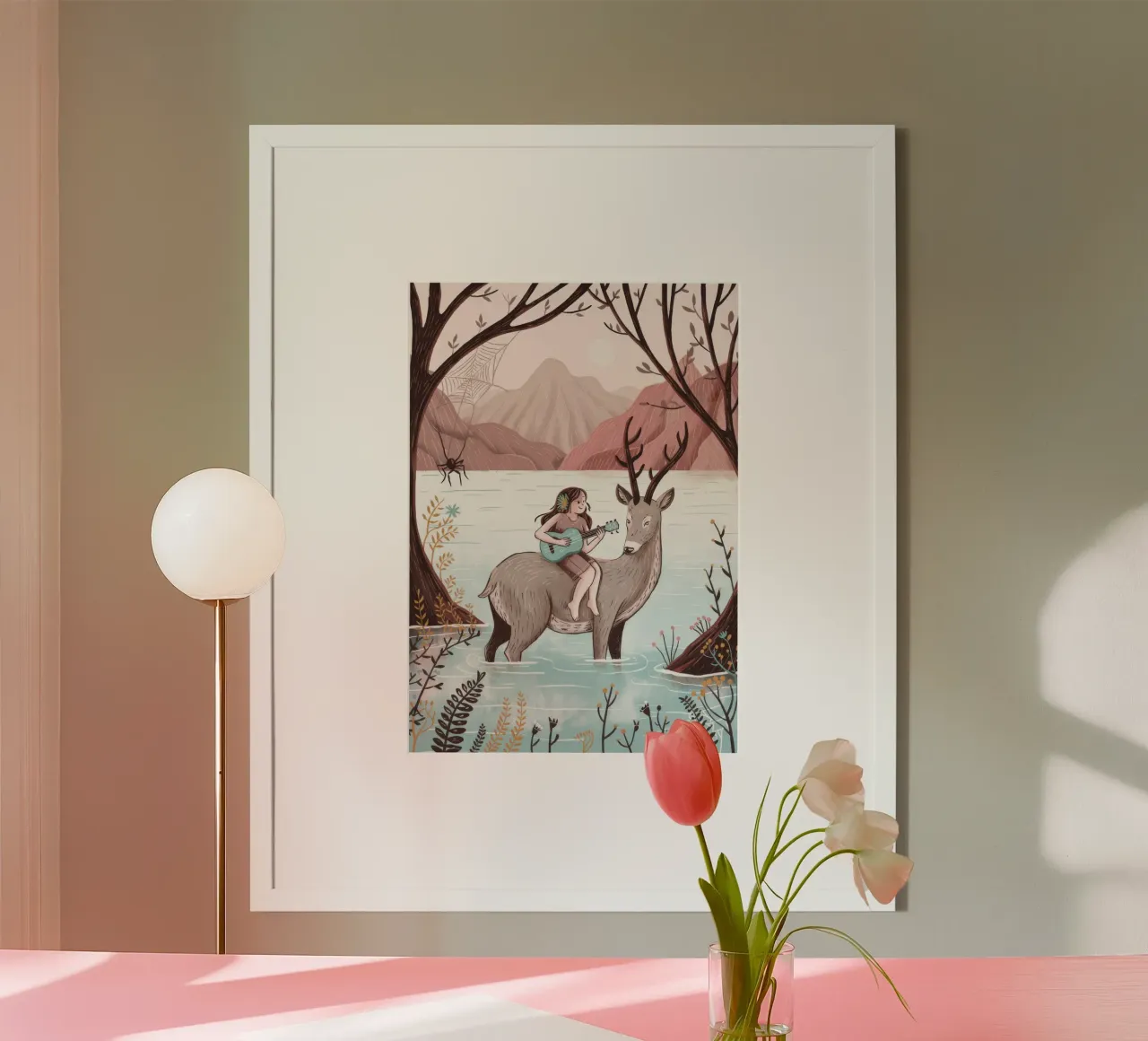 Avventura invernale con i cervi poster con telaio in alluminio da Silent Hue