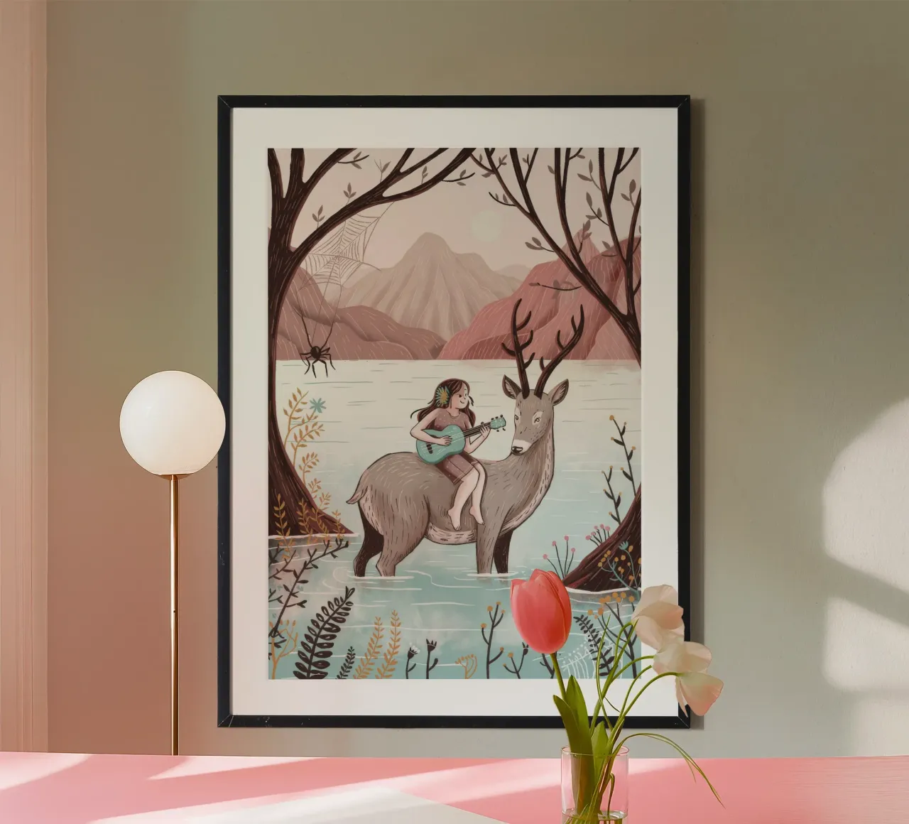 Avventura invernale con i cervi poster con telaio in alluminio da Silent Hue