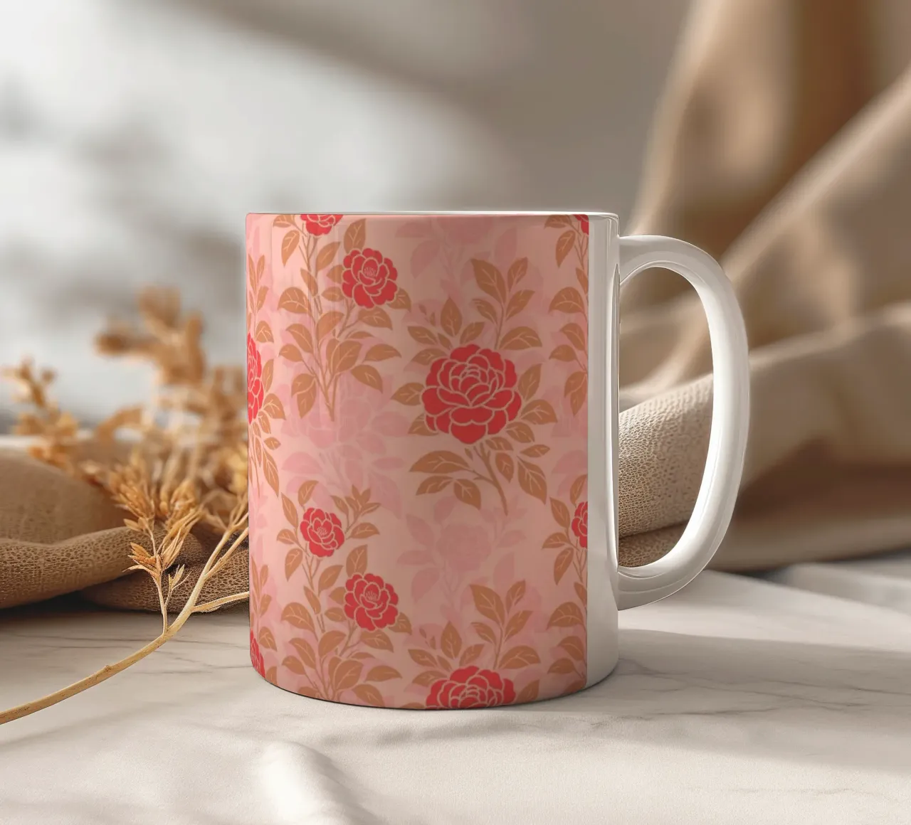Fiori di camelia rossi e marroni tazza in ceramica da SilverPegasus