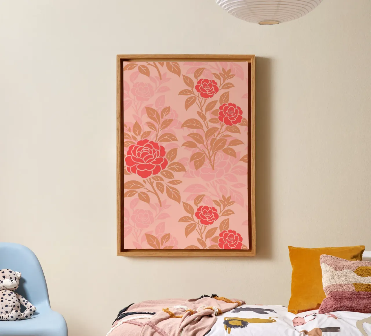 Camelia bloemen rood en bruin canvas met Baklijst van SilverPegasus