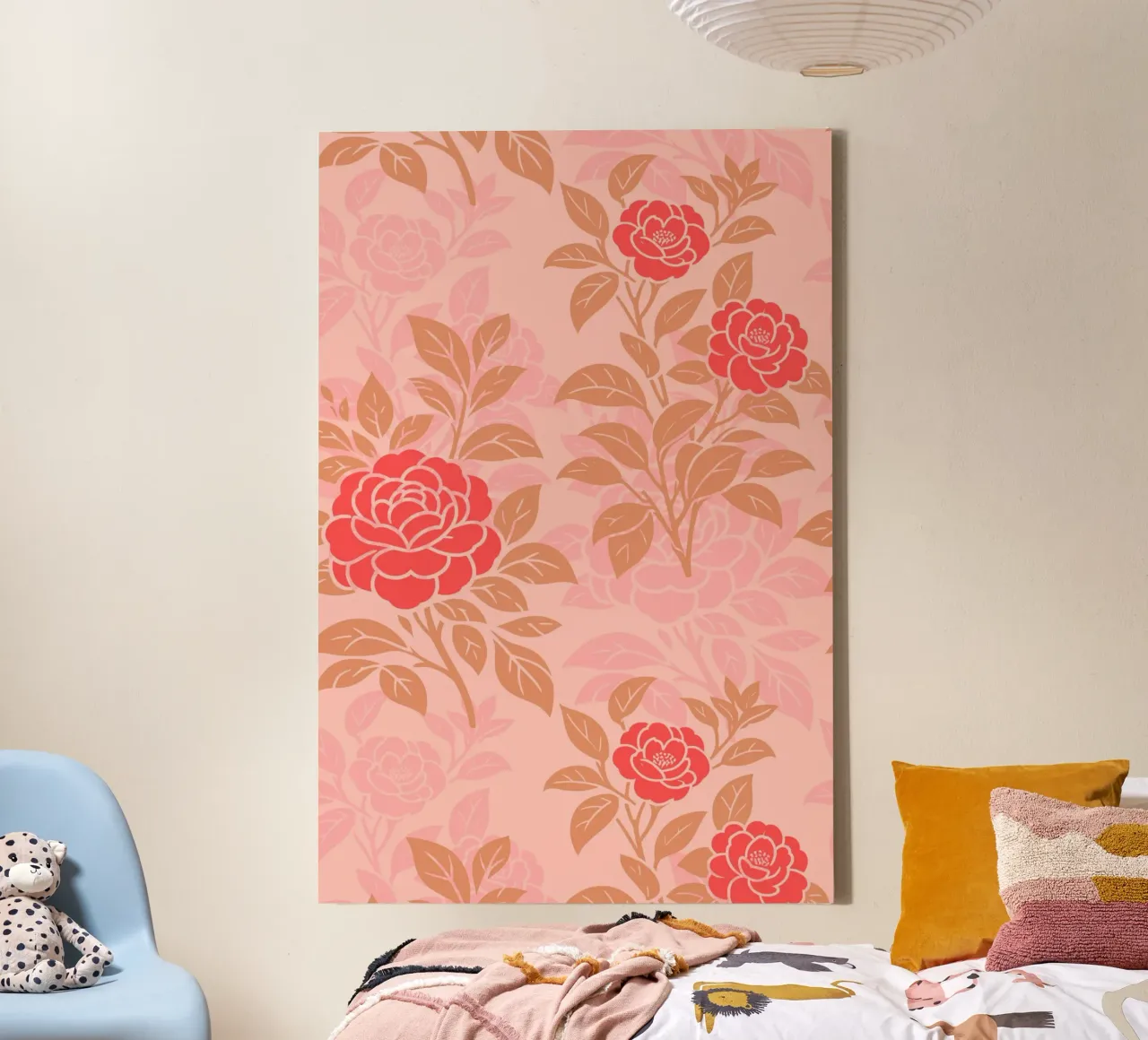 Camelia bloemen rood en bruin canvas met Baklijst van SilverPegasus