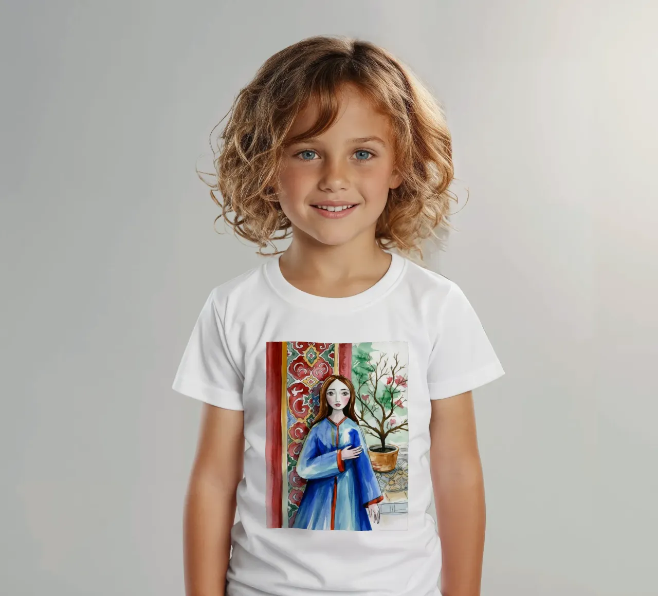 Oriental Elegance Portrait kids t-shirt by Silent Hue