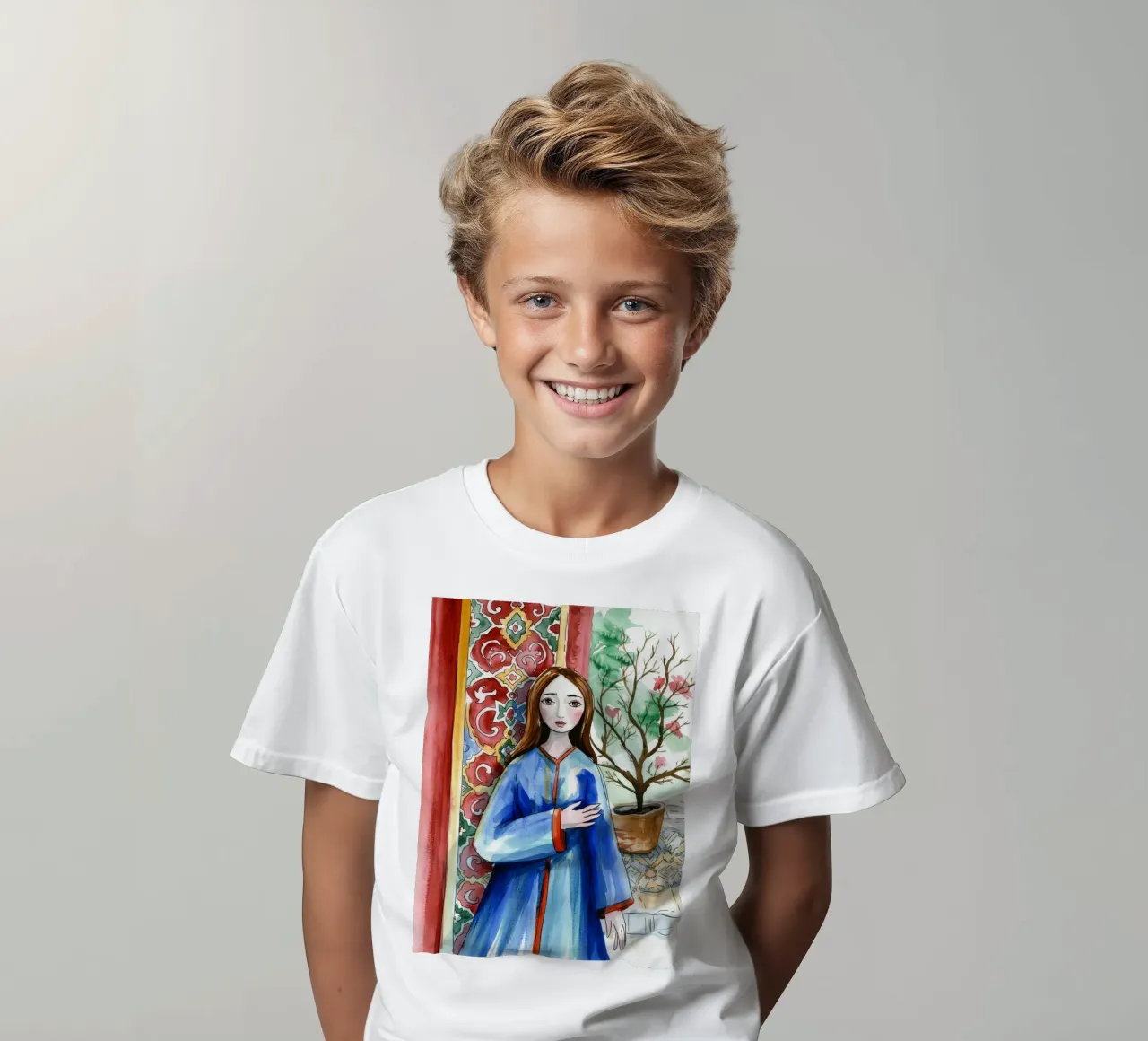 Oriental Elegance Portrait kids t-shirt by Silent Hue
