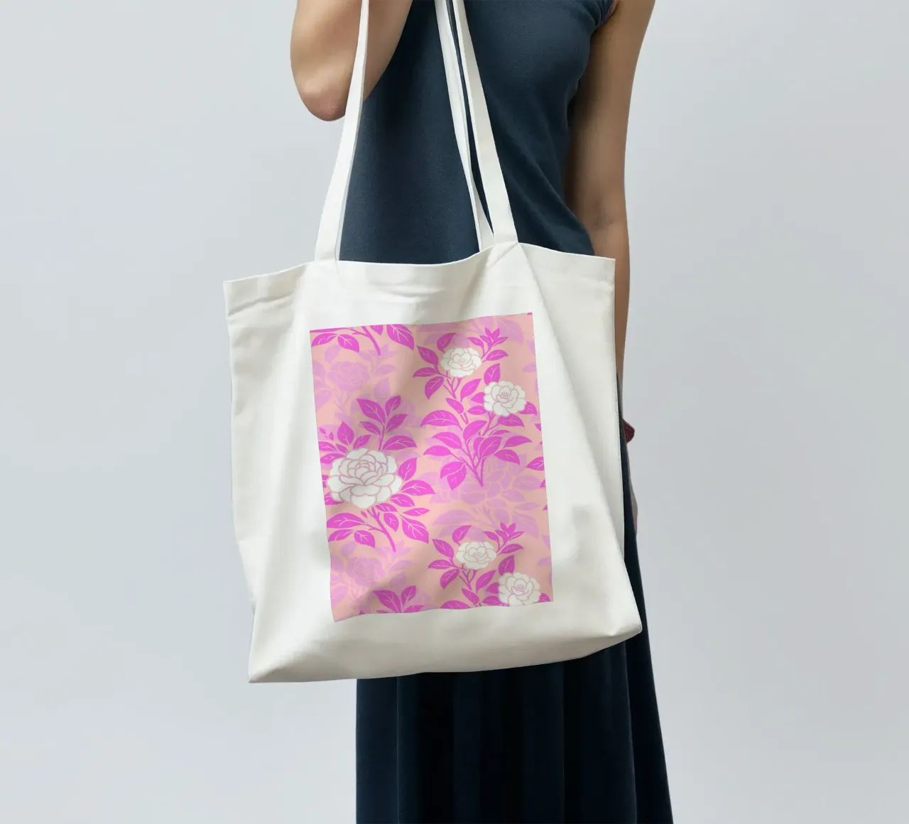 Fiori di camelia rosa e pesca borsa in juta da SilverPegasus