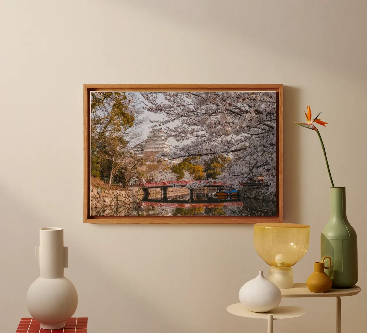 I ciliegi in fiore del castello di Himeji, Giappone tela con Cornice a cassetta da Marcel Bisig