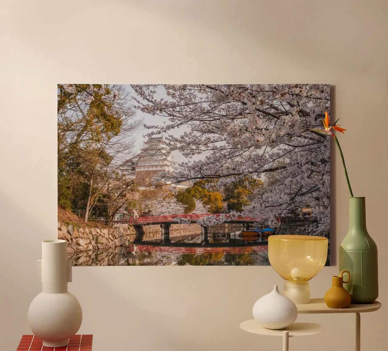 I ciliegi in fiore del castello di Himeji, Giappone tela con Cornice a cassetta da Marcel Bisig