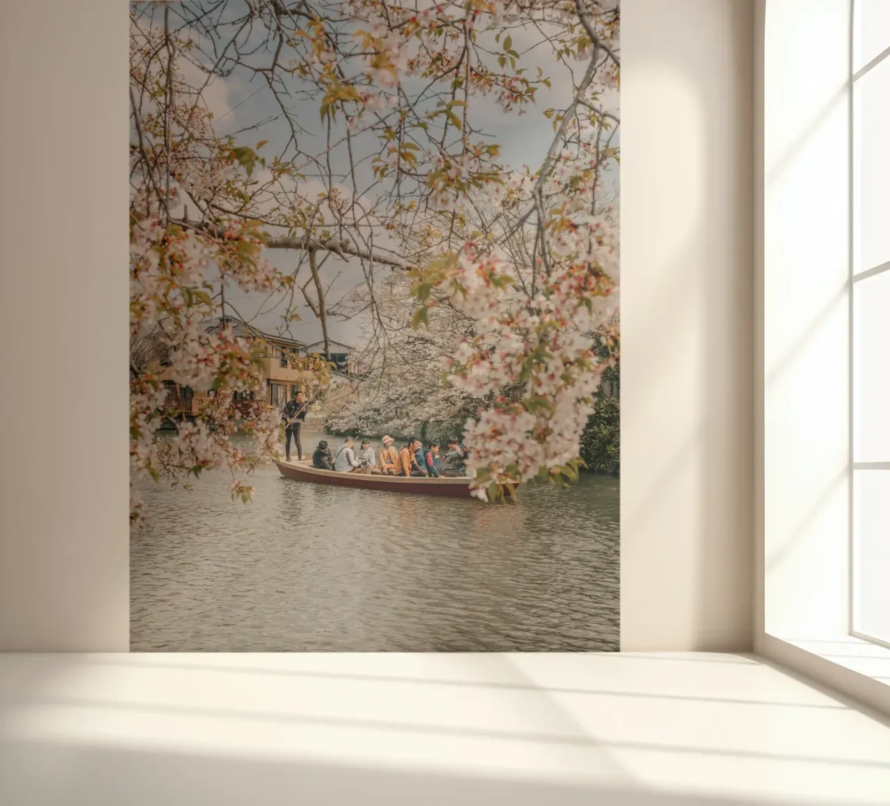 Kersenbloesem boottocht in Yanagawa, Japan fotobehang van Marcel Bisig