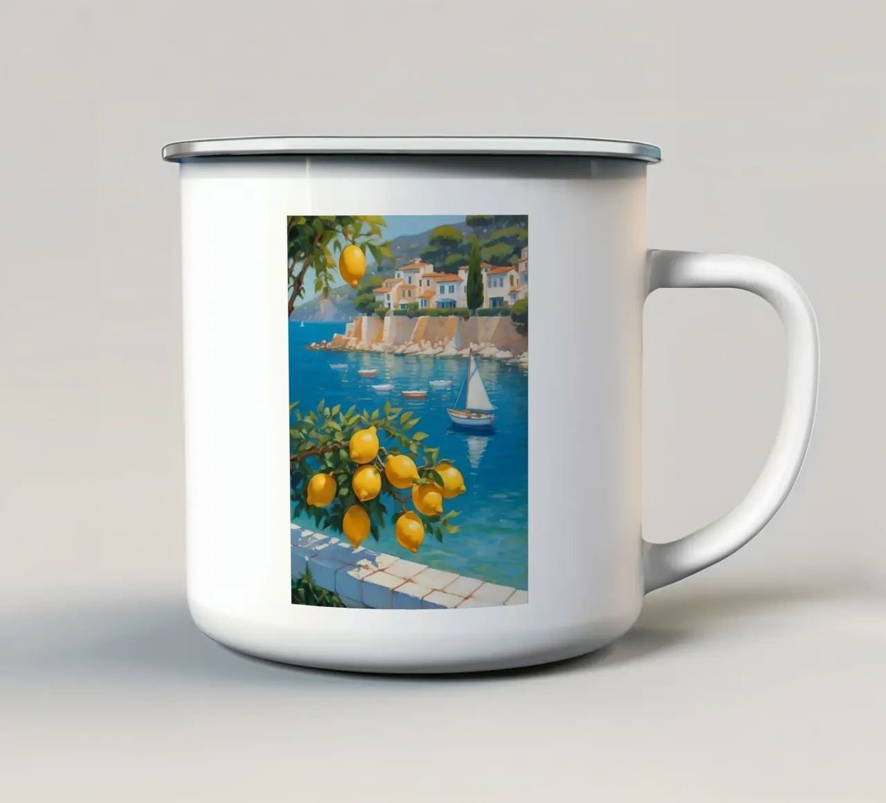 Lemon Days in Capri tazza in smalto da Indigo Rain