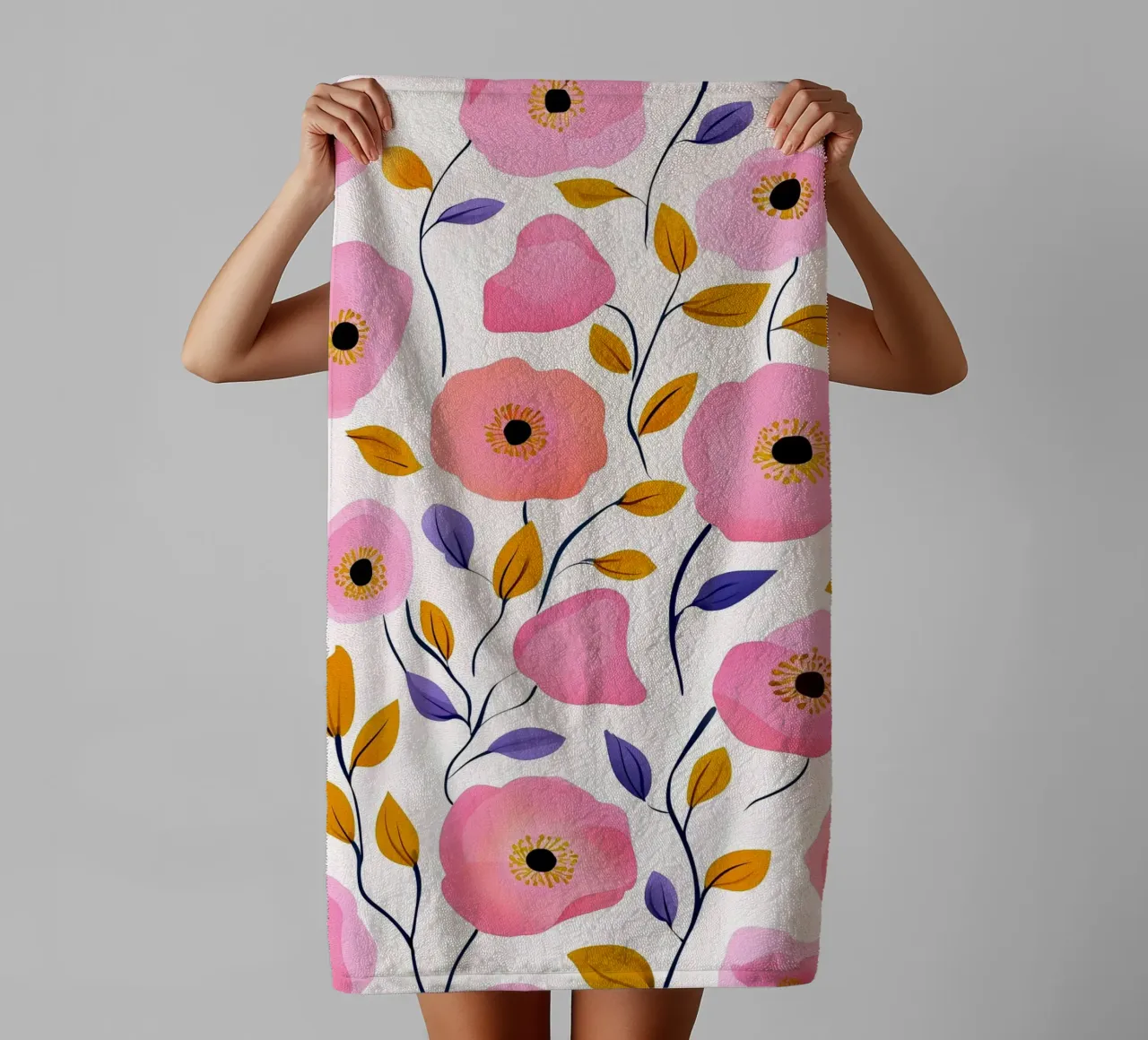Pink Poppies Abstract Flower Spiritual Vintage Botanical Art towel by Gentle Echoes Art