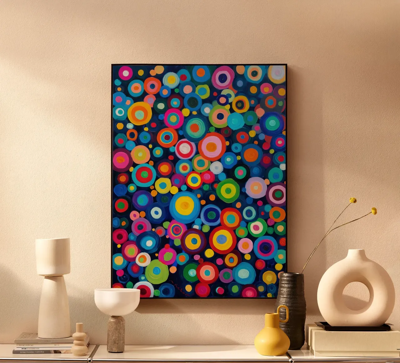 Het regent kleurrijke cirkels | Abstract Canvas Schilderij acryl van Autofocus